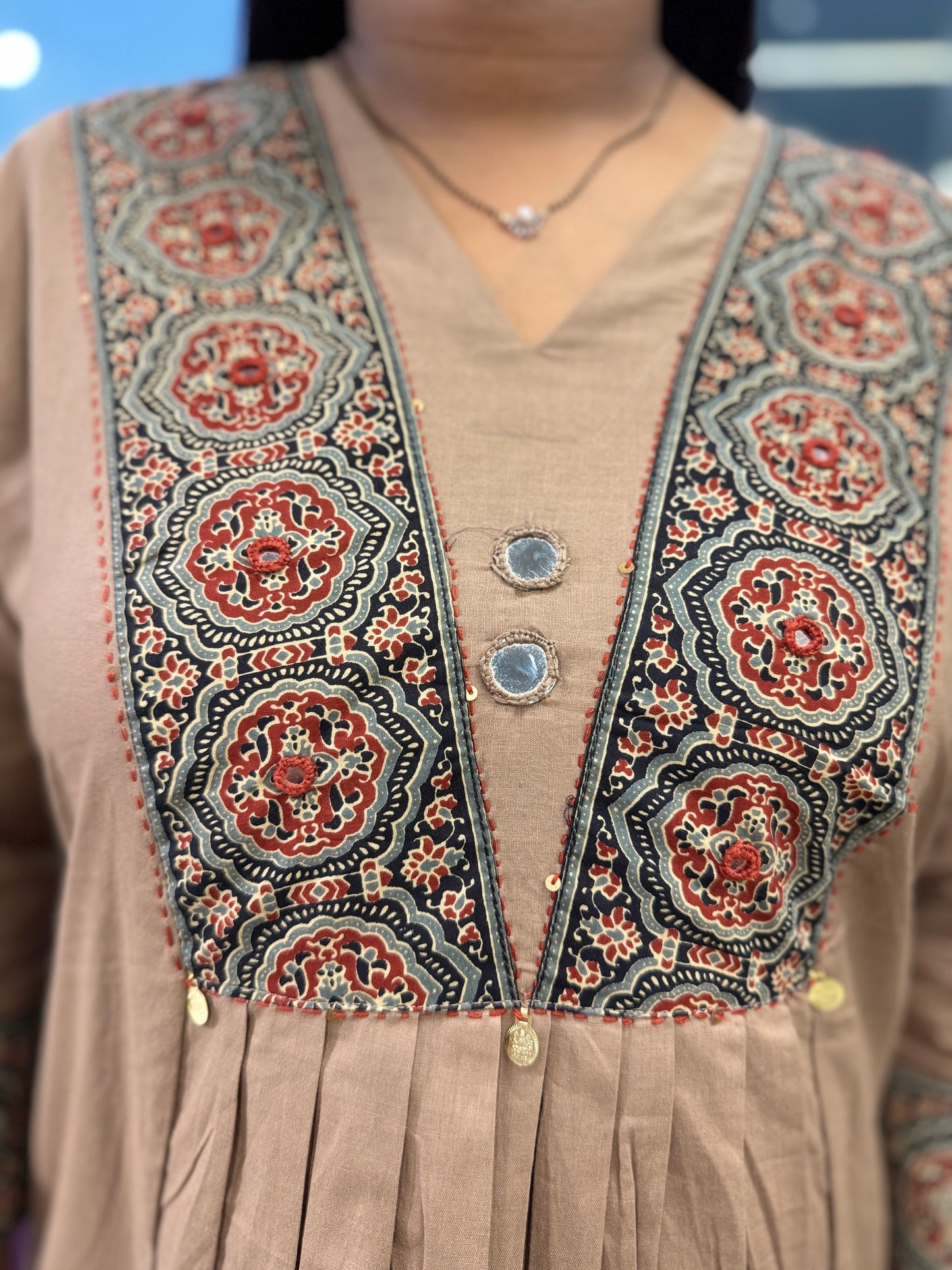 Brown Ajrakh patch work kurti pant