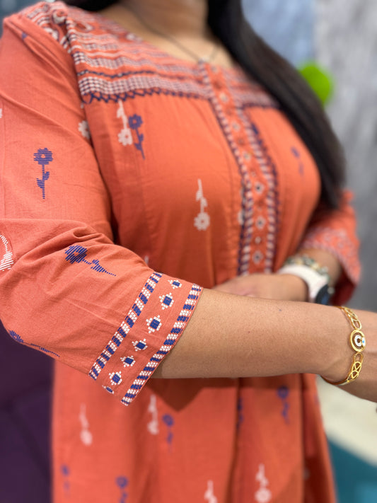 Ikkat Pattern Peach colour Kurti pant