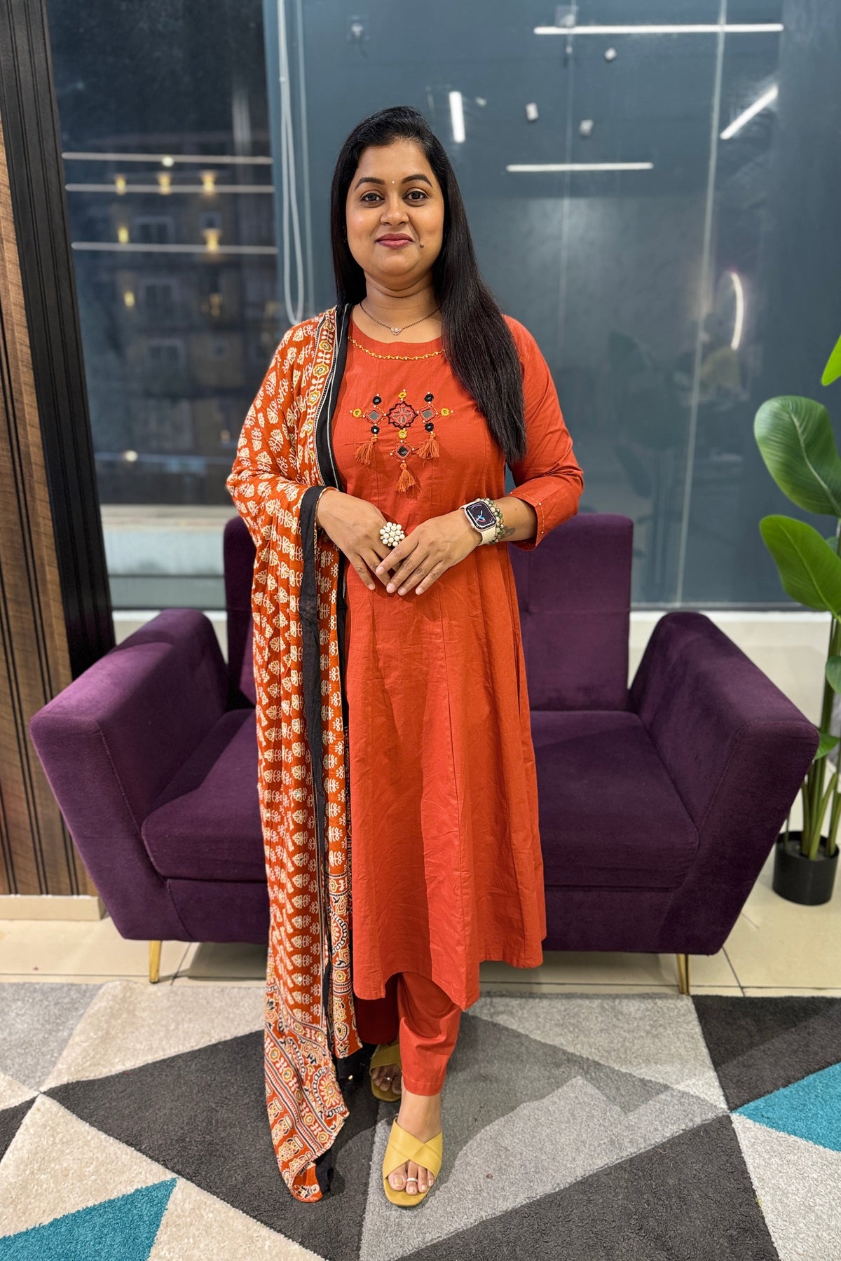 Bottle Green Kali Pattern Kurti Pant dupatta set