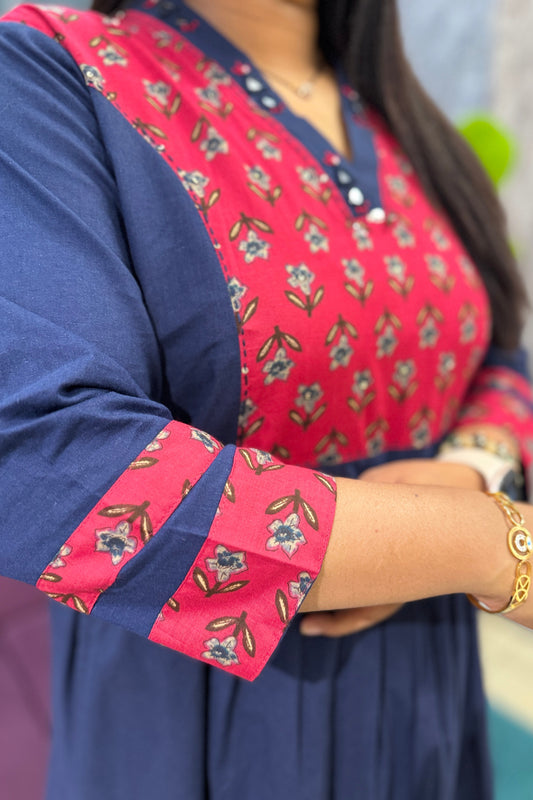 Blue and Pink Mirror work Kurti Pant Dupatta