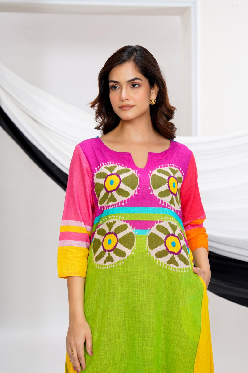 Multicolour Mulcotton Vintage Style Kurti Pant