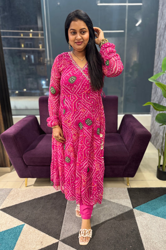 Chiffon Bandini Angrakha Anarkali