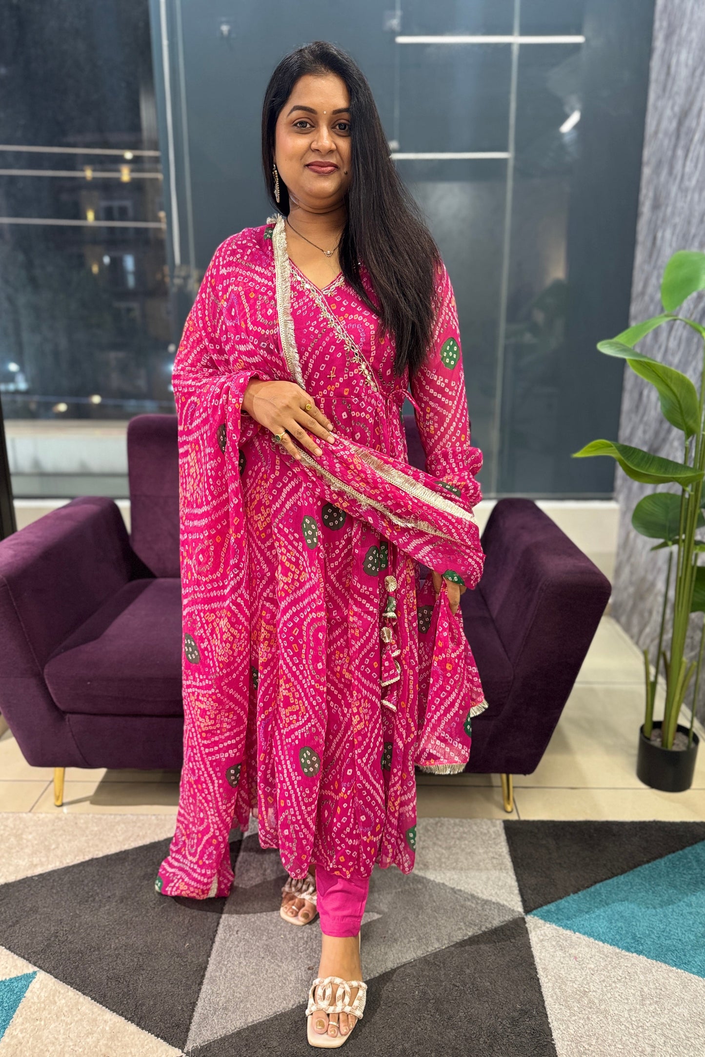 Chiffon Bandini Angrakha Anarkali