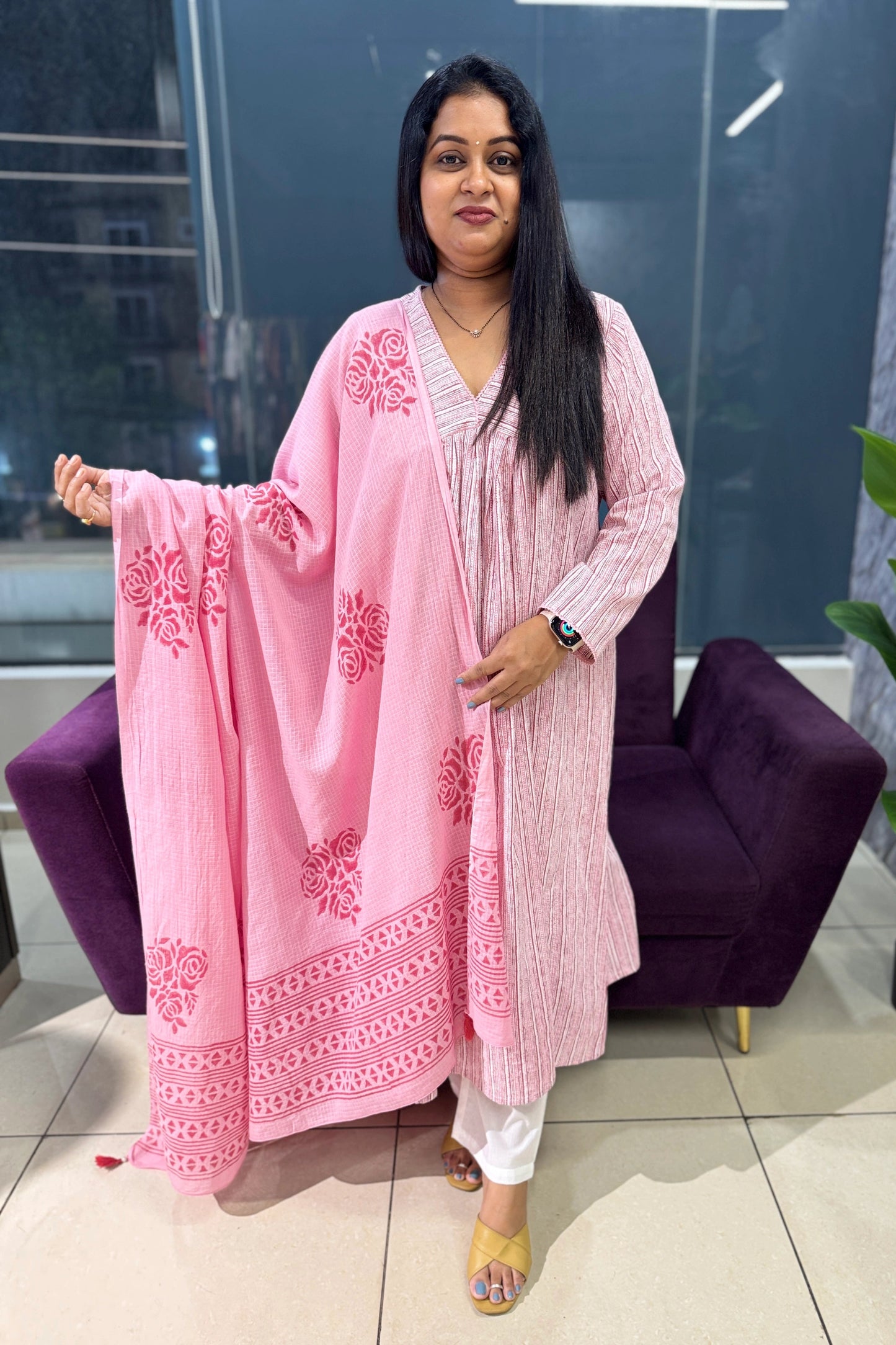 Alia Pink cotton with Kotadoriya dupatta