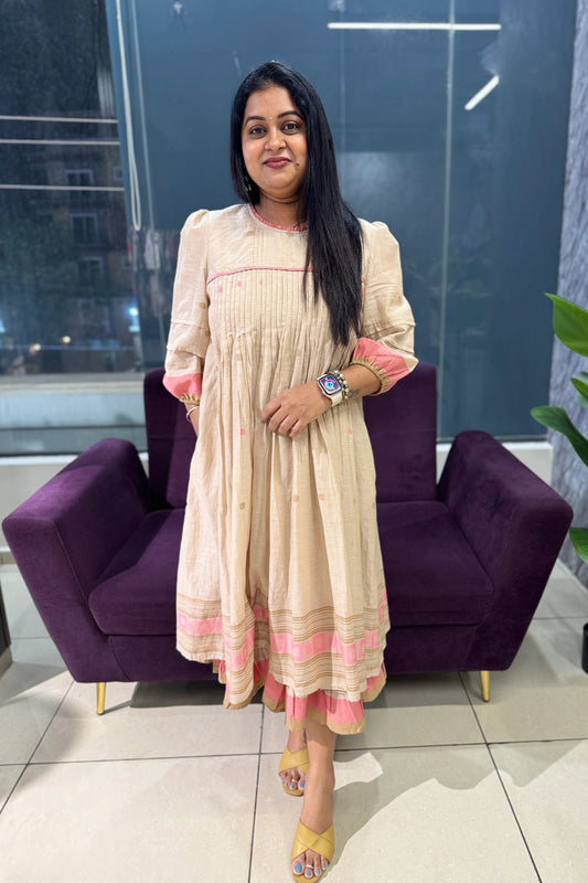 Jamdhani Mulcotton Beige Frock