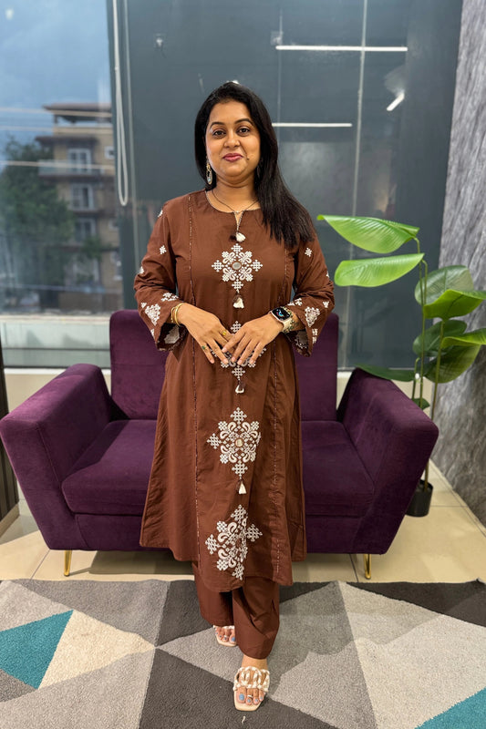 Inayra Brown Cotton Suit Set