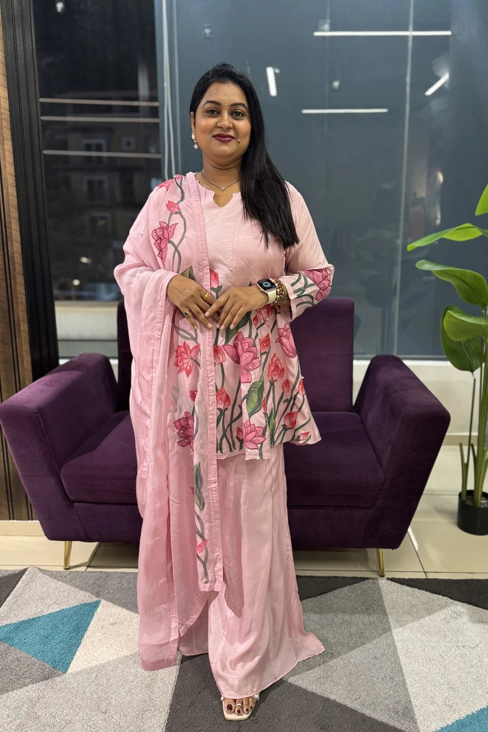 Kalamkari handpaint deisgner article in pink colour