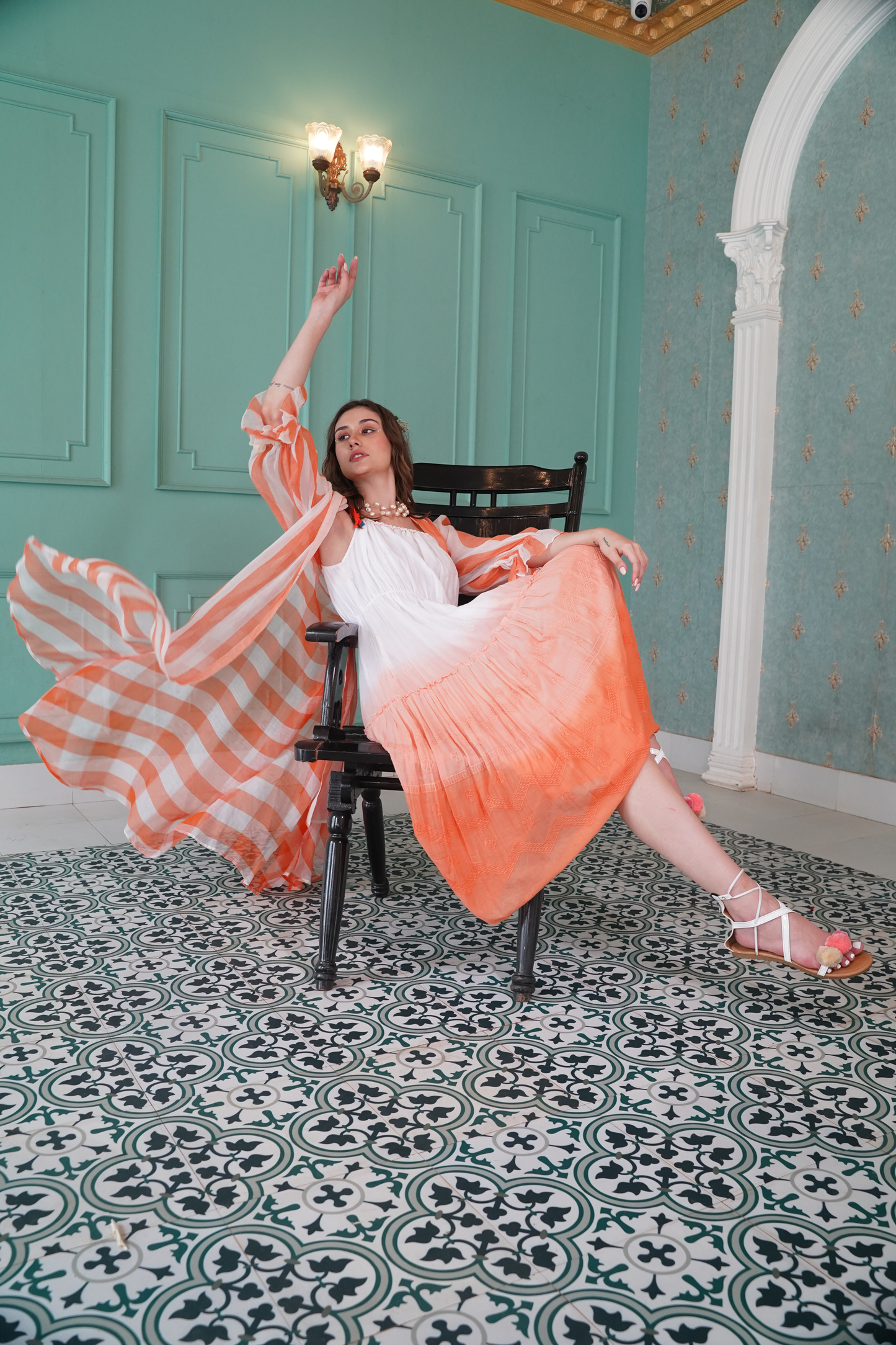 Jacket Pattern Pure Mulcotton Orange and White Frock