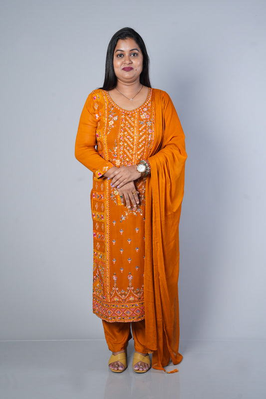 Mustard Colour Pure Gorgette Suit Set