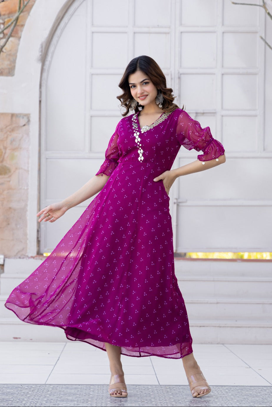 Wine colour gorgette frock