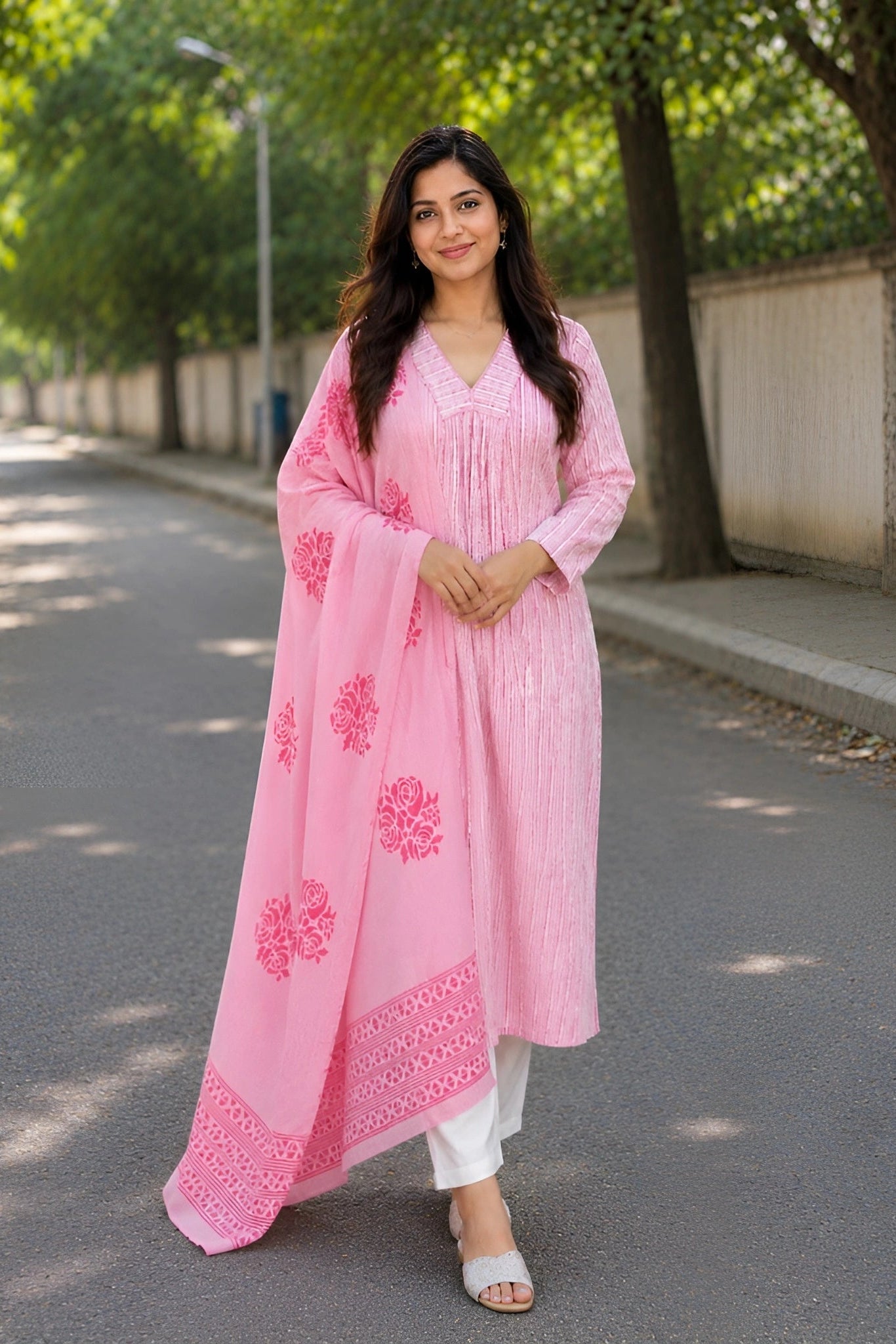 Alia Pink cotton with Kotadoriya dupatta