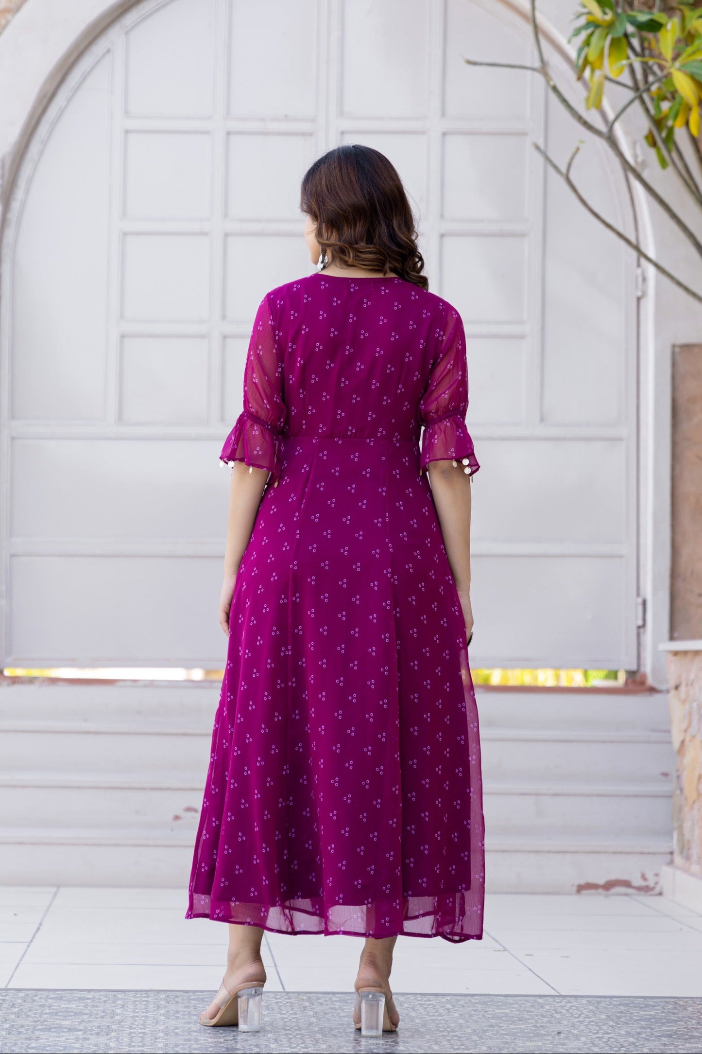 Wine colour gorgette frock
