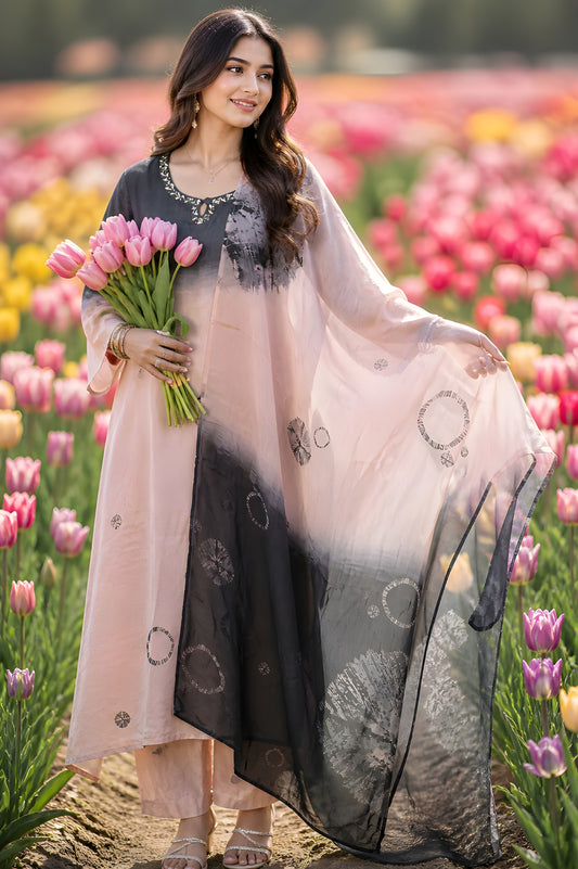 Shibori grey colour Premium Maslin suit set