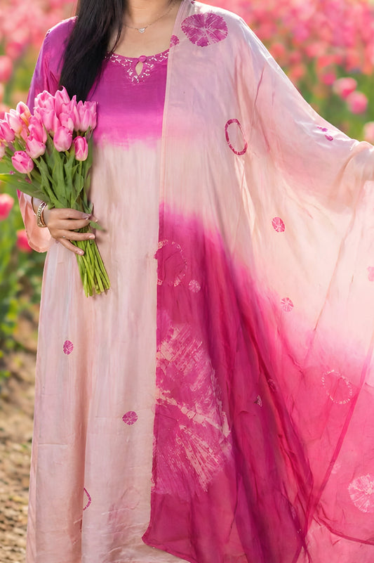 Shibori pink colour Premium Maslin suit set