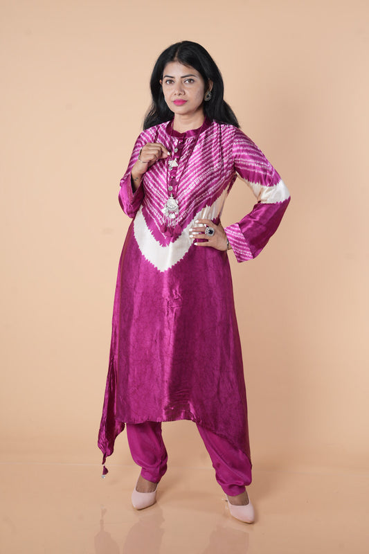 Wine pure gajji silk with neck piece