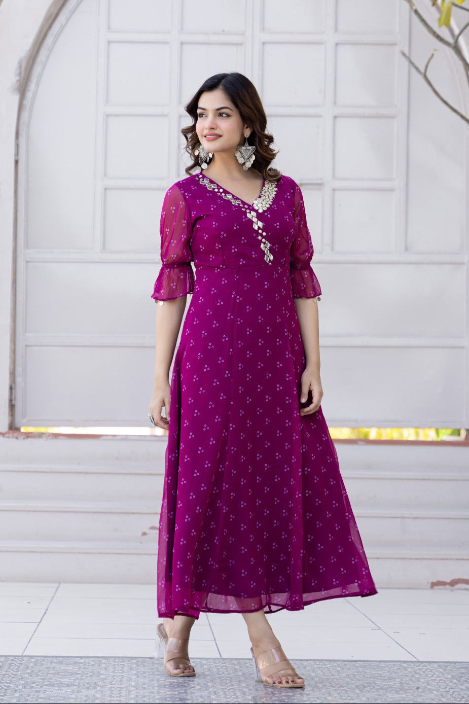 Wine colour gorgette frock