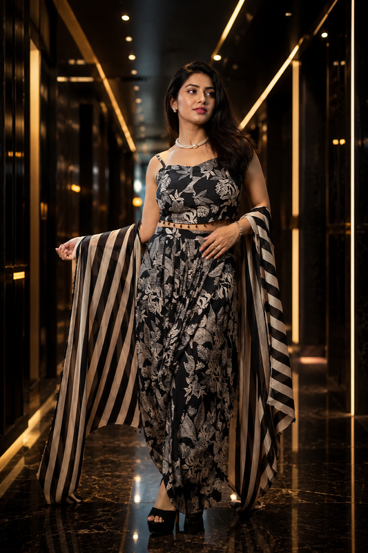 Black Chinnon Indowestern set