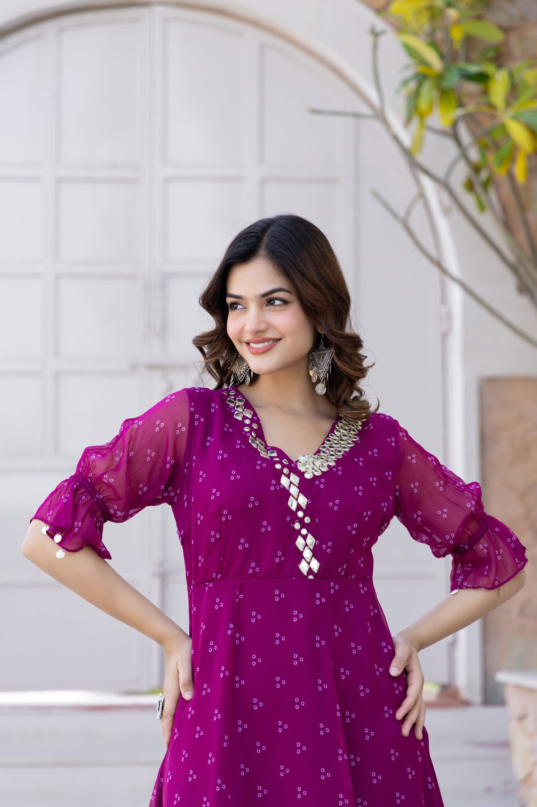 Wine colour gorgette frock