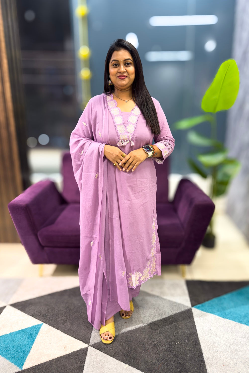 Cotton Suit Set with subtle embroidery and patch detailings