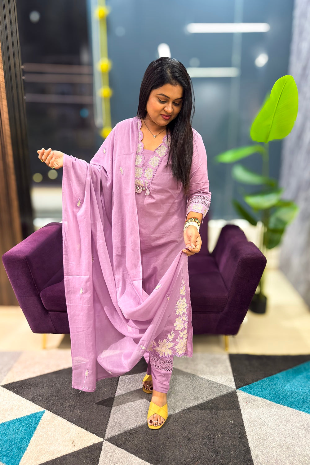 Cotton Suit Set with subtle embroidery and patch detailings