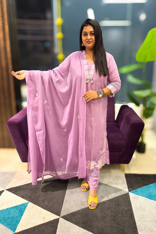 Cotton Suit Set with suttle embroidery and patch detailings