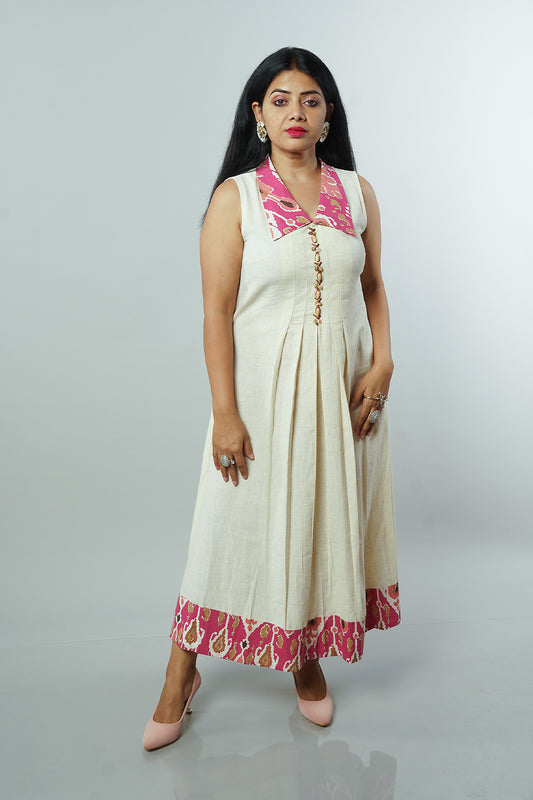 Cream Colour Lenin cotton frock