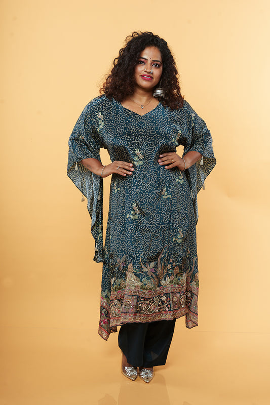 Bottle Green Bandini print Kaftan set