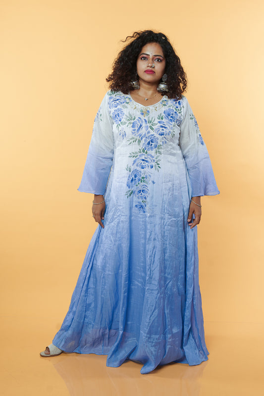 Ombre shadded Handpainted Mulchanderi Anarkali