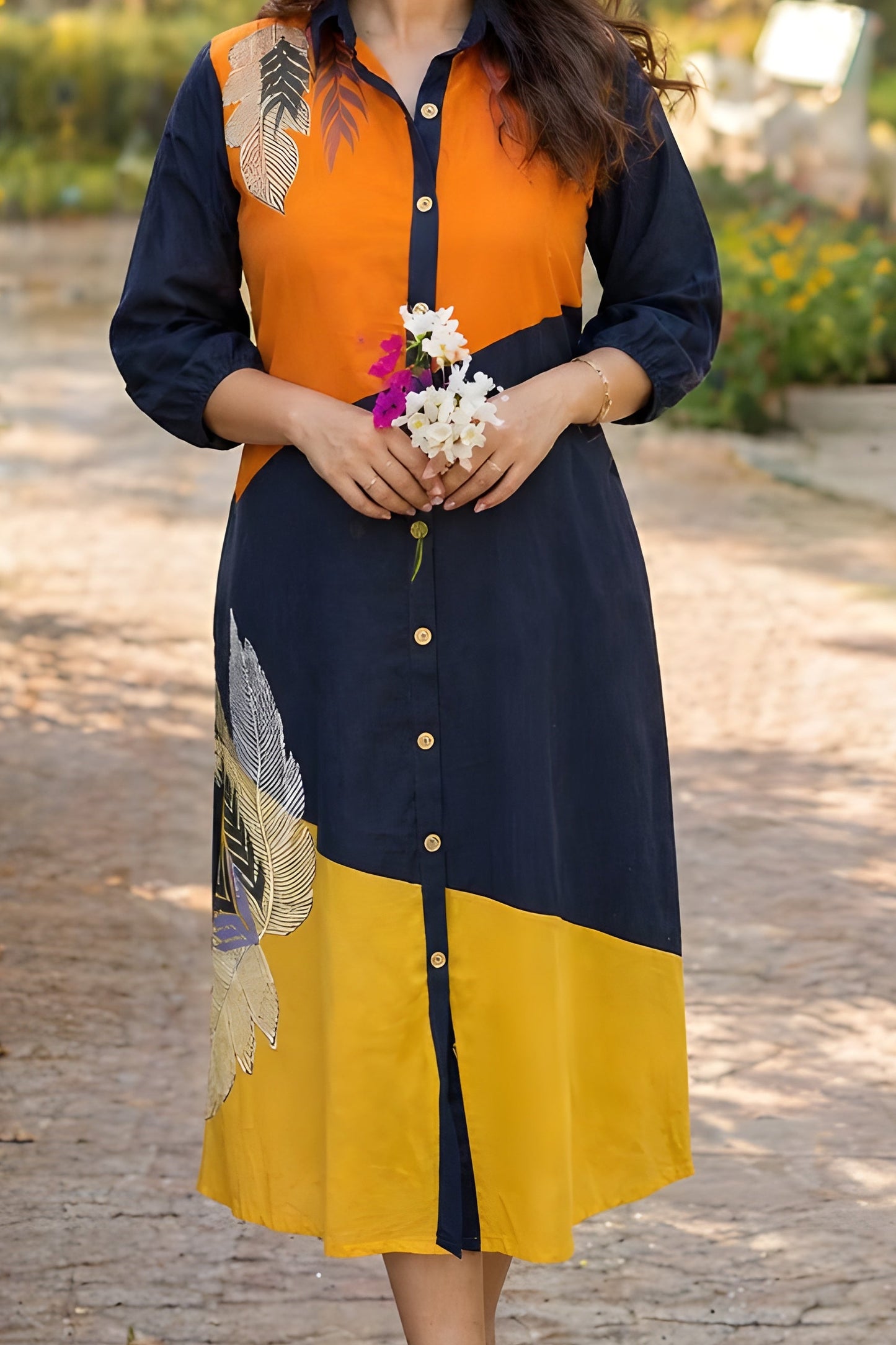 Multicolour frock with Hand paint