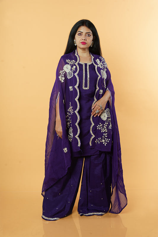 Purple Handwork Jacket Indowestern set