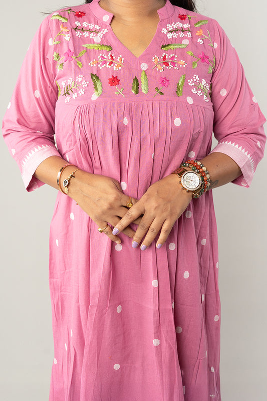 Light Pink Jamdhani High low Pattern frock