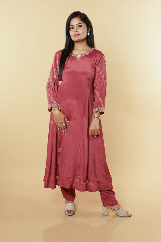 Peach Pure chinnon Handwork set