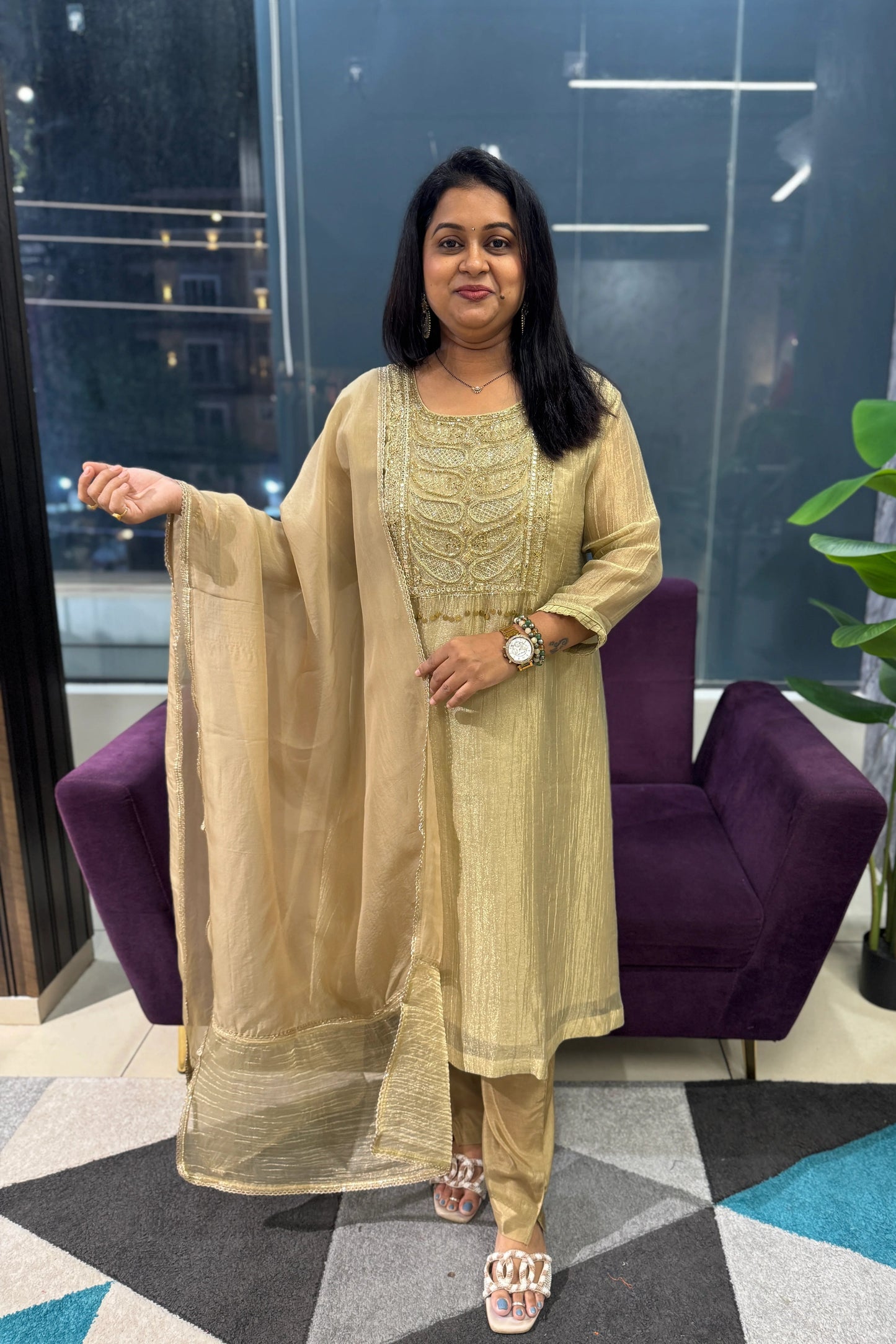 Gulnaar Crush Tissue Designer Suit Set
