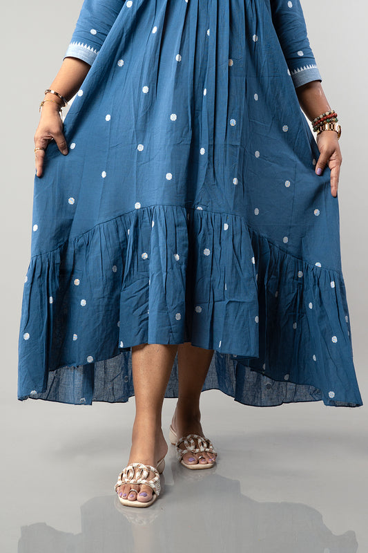 Light Blue Jamdhani High low Pattern frock