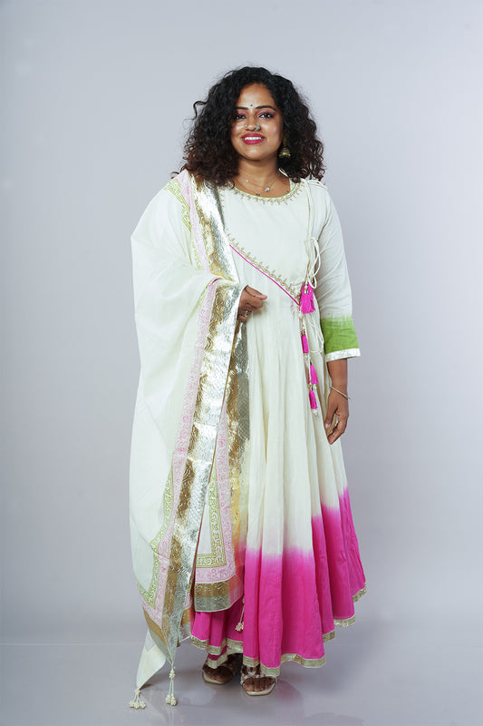 Ombre Cream and Pink Shaded Angrakha set