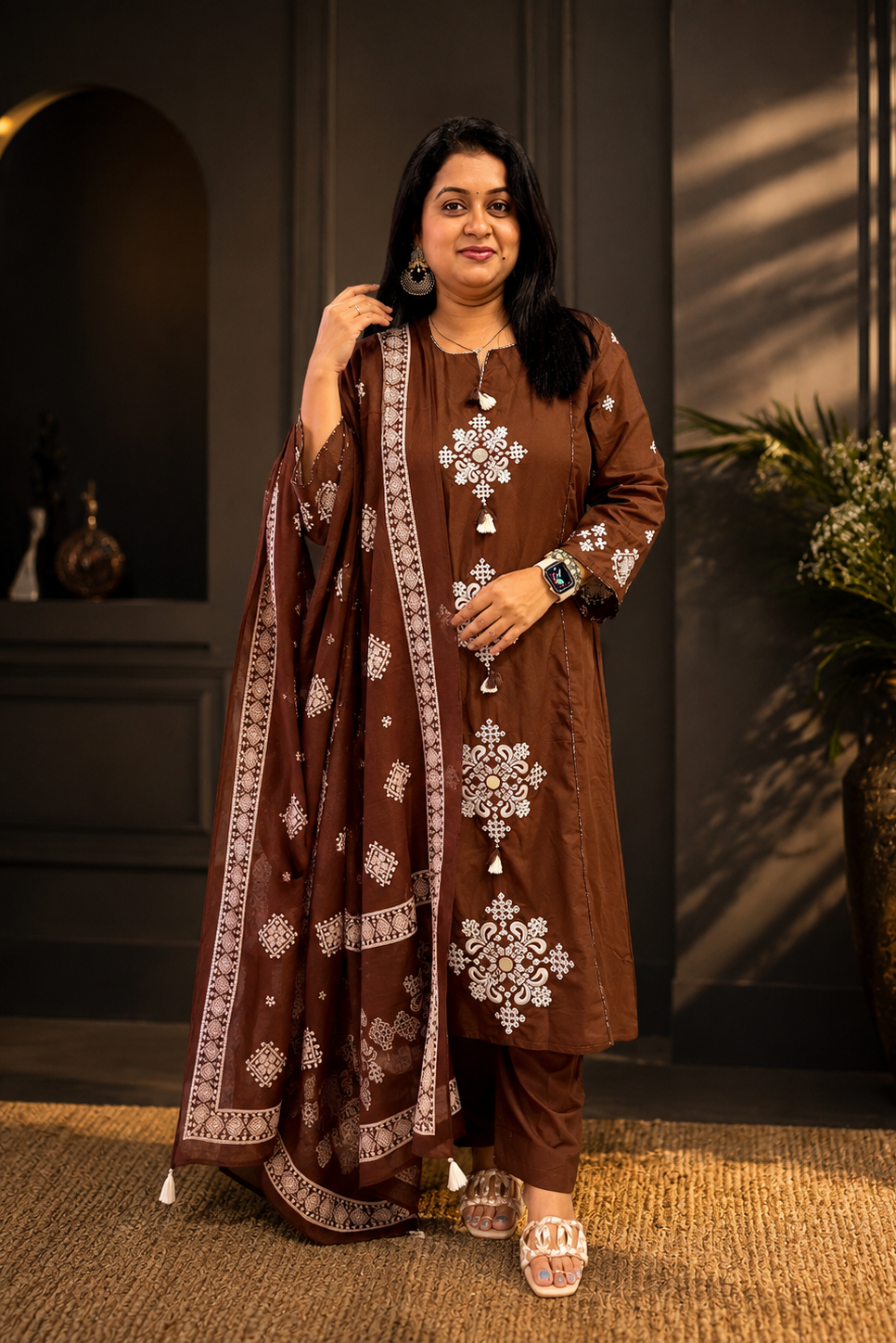 Inayra Brown Cotton Suit Set