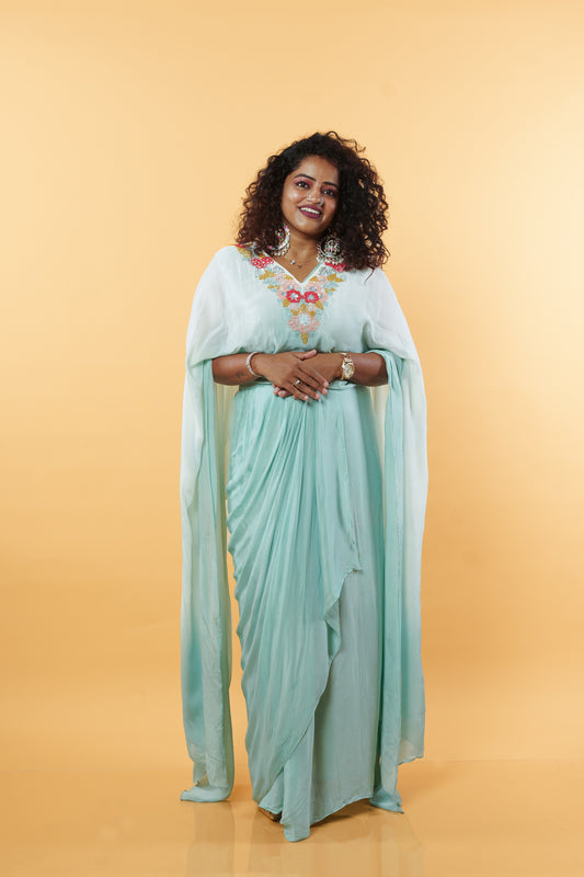 Ombre shadded Green Indowestern set