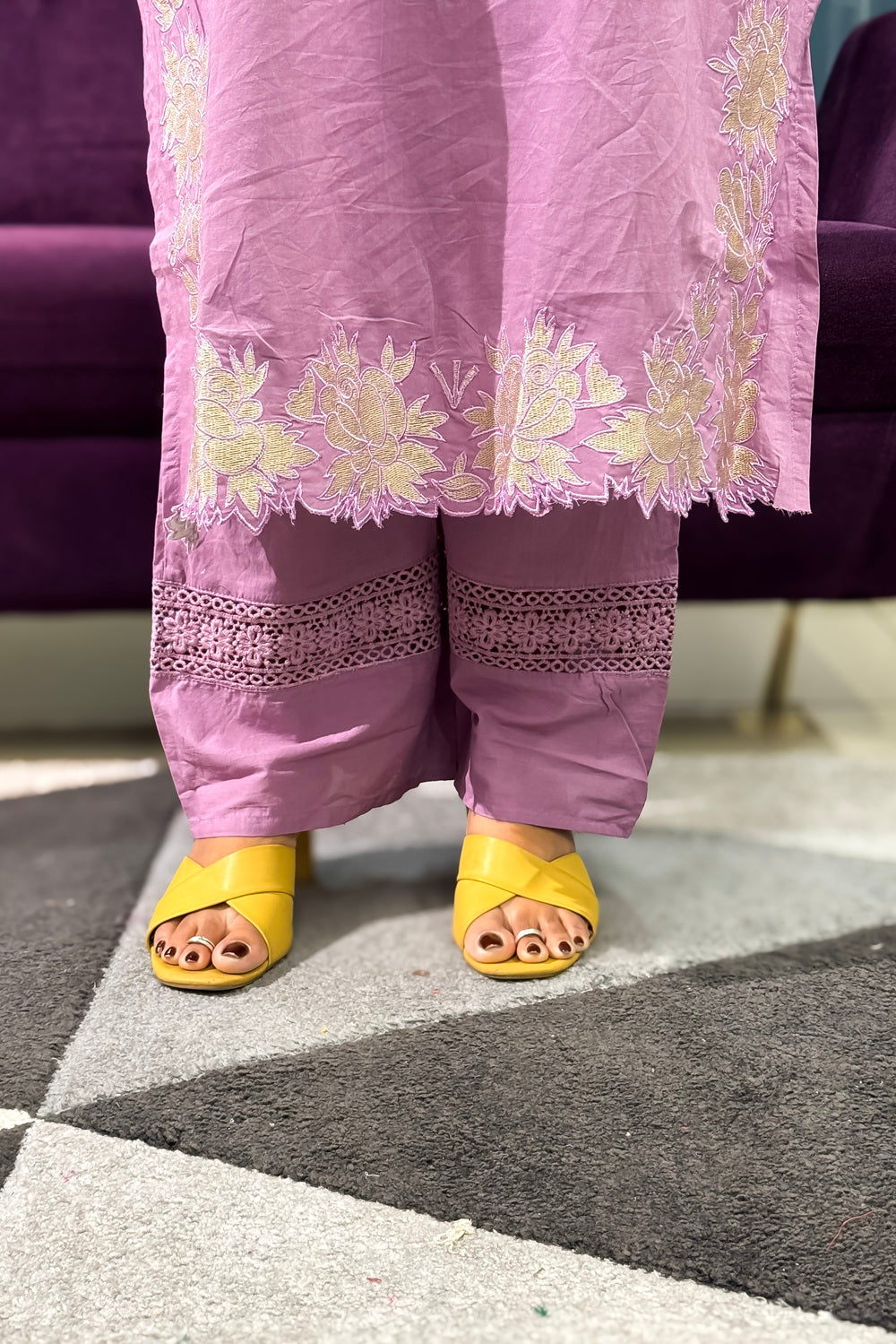 Cotton Suit Set with subtle embroidery and patch detailings