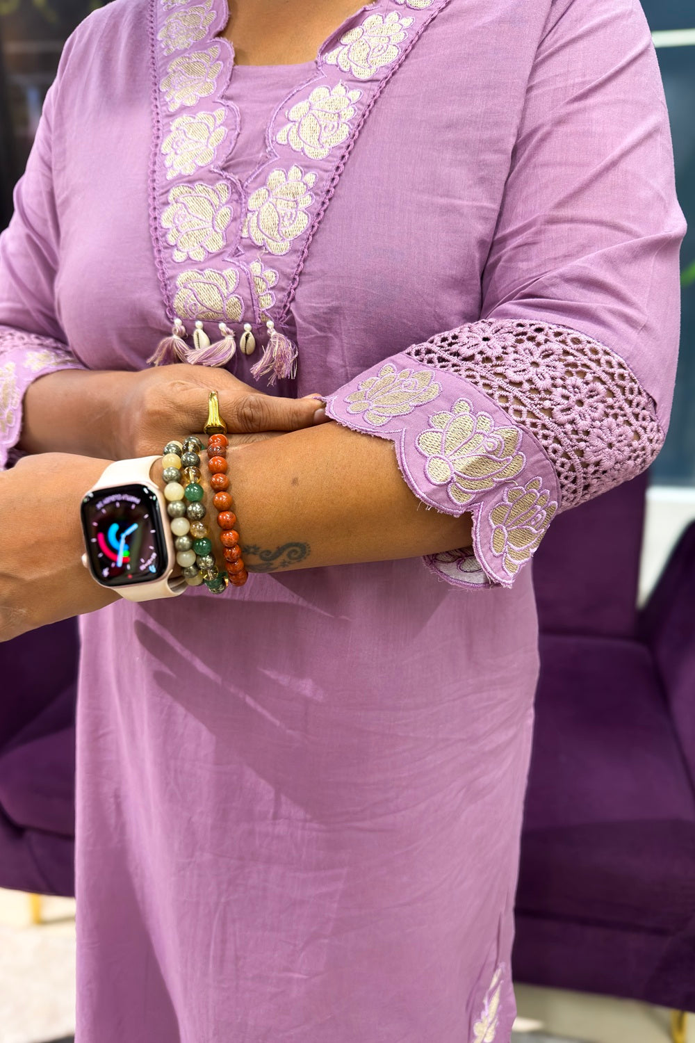 Cotton Suit Set with subtle embroidery and patch detailings