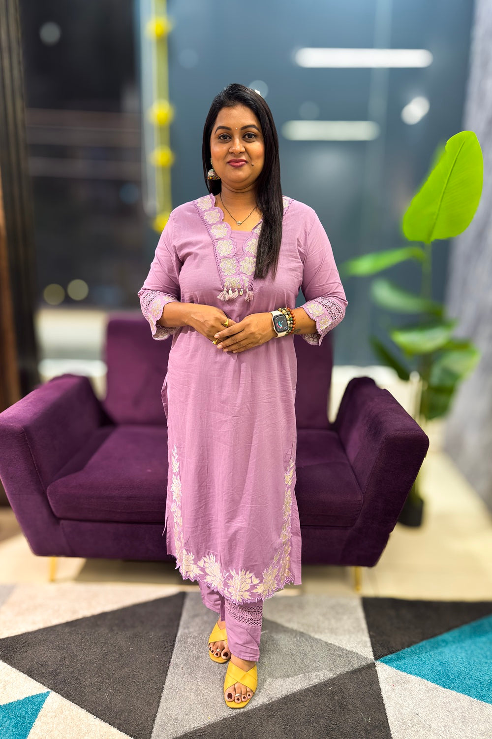 Cotton Suit Set with subtle embroidery and patch detailings