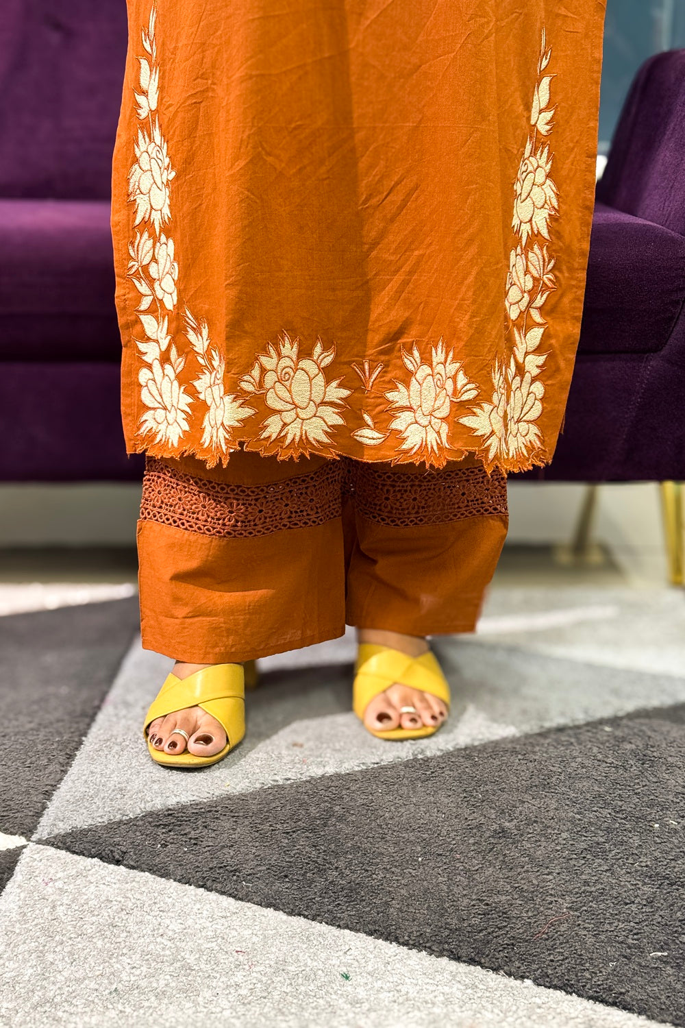 Cotton Suit Set with subtle embroidery and patch detailings