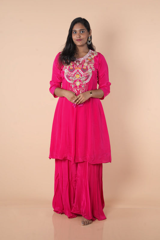 Pink Pure Crepe Designer indowestern