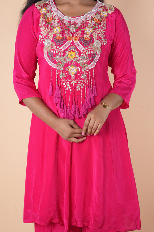 Pink Pure Crepe Designer indowestern