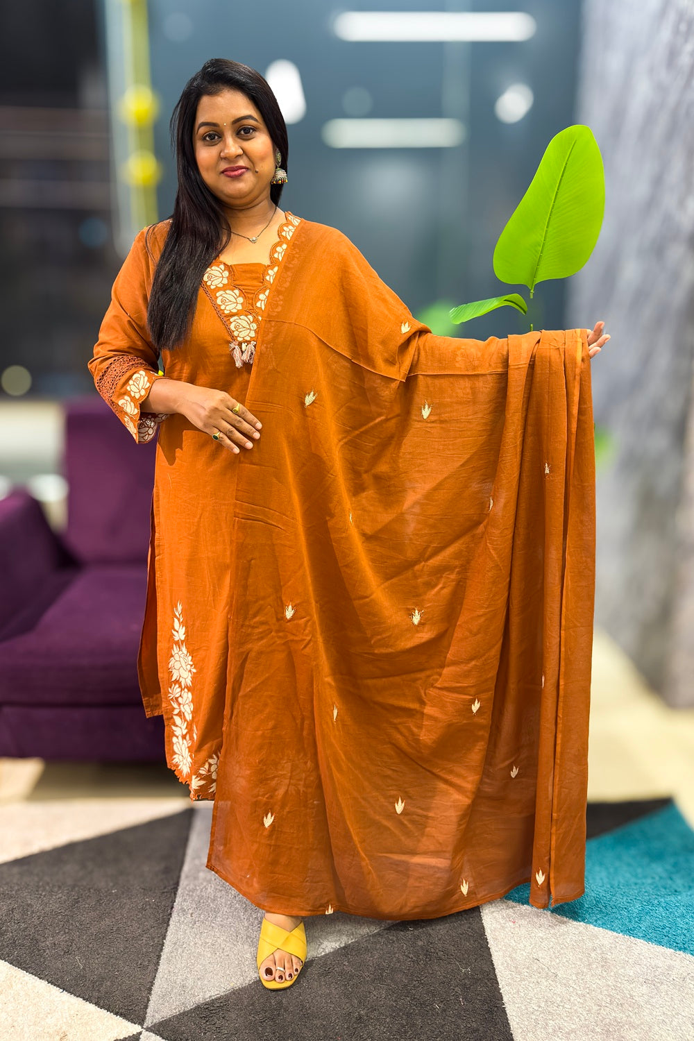 Cotton Suit Set with subtle embroidery and patch detailings