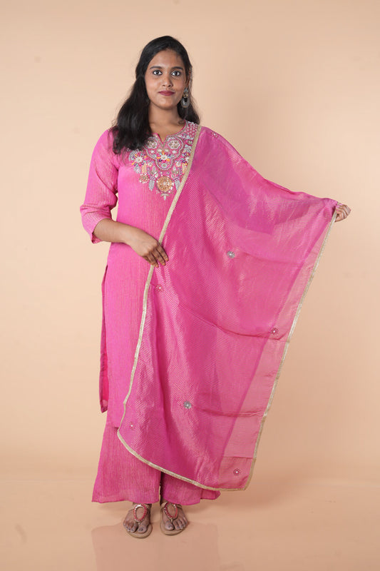 Pink Crush Tissue with tissue dupatta