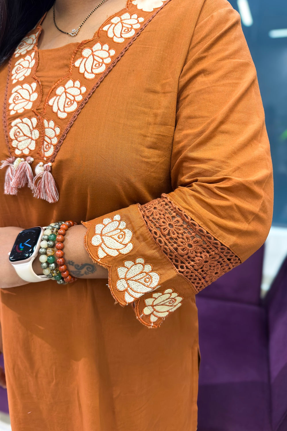 Cotton Suit Set with subtle embroidery and patch detailings