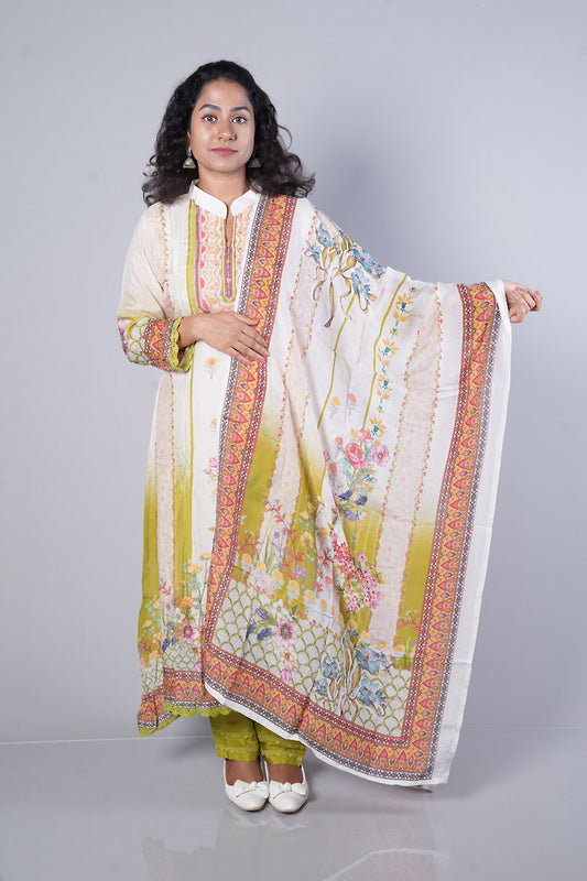 Light Green and Cream colour kashmiri print C cut Suit set