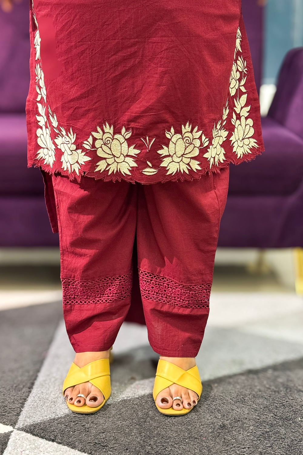 Cotton Suit Set with subtle embroidery and patch detailings