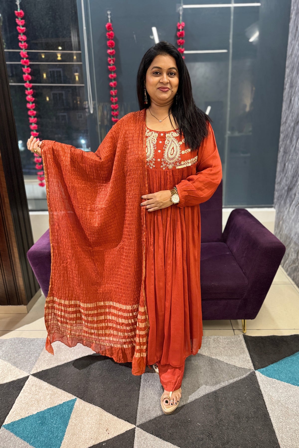 Aarohi Crush Chinnon Designer Suit Set