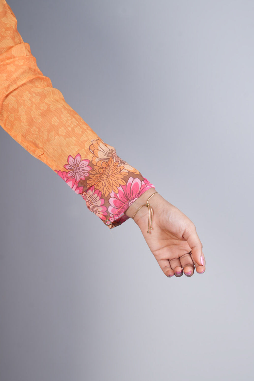 Mango Yellow Pure Chiffon with multicolour floral print